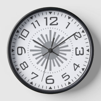 Horloge Numéros géométriques modernes de Sunburst noir et 