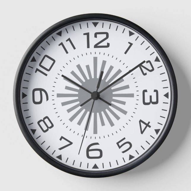 Horloge Numéros géométriques modernes de Sunburst noir et  (Recto)
