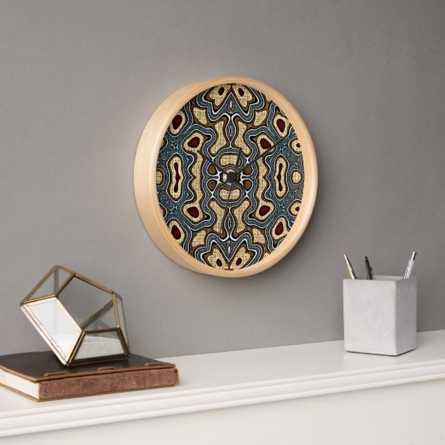 Horloge Ochre Brown Rouge Turquoise Bleu Hip Bohême Bali A (Bureau)