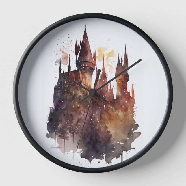 Horloge Oeuvre originale du château d'aquarelle (Recto)