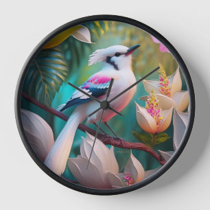 Horloge Oiseau d'Imaginaire tacheté blanc crêpé