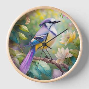 Horloge Oiseau fantastique Geai Violet Touffu