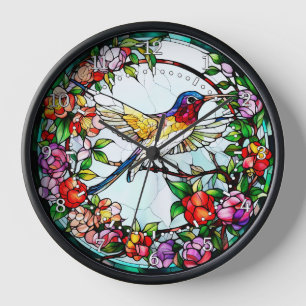 Horloge Oiseau-mouche de style vitrail