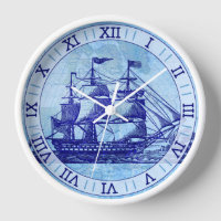 Old Ship and Map Blue Nautical