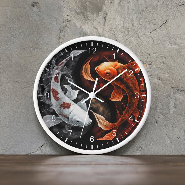 Horloge Orange Et Blanc Lucky Koi Poisson Japon Art (Créateur téléchargé)