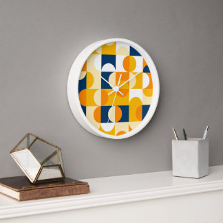 Horloge Orange Jaune foncé Marine Bleu Motif d'art rétro