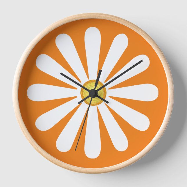 Horloge orange marguerite rétro (Recto)