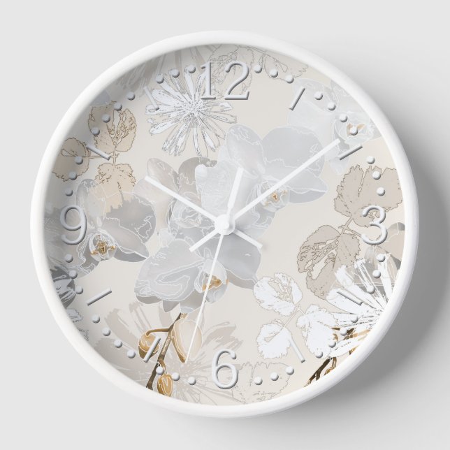 Horloge Orchidées blanches sur une crème légère (Recto)