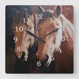 Horloge orientée de cheval avec deux chevaux