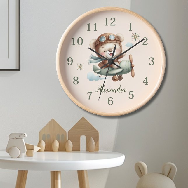 Horloge Ours en peluche vert Boho personnalisé (Créateur téléchargé)