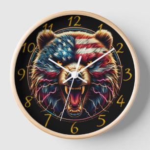 Horloge Ours majestueux portant le drapeau américain