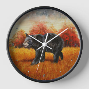Horloge Ours noir en forêt d'automne
