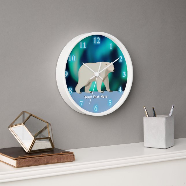 Horloge Ours polaire mignon et aurores boréales (Bureau)
