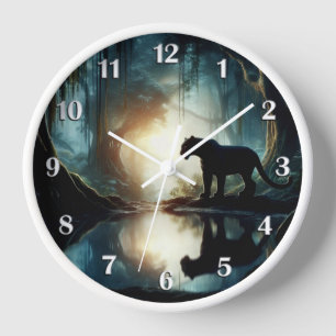 Horloge Panthère noire reflétée dans le nombre blanc du ba
