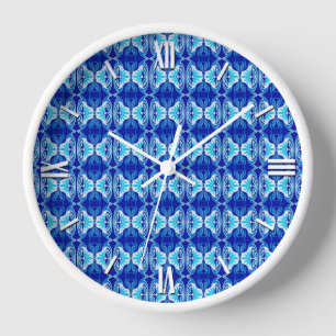 Horloge Papier peint Art Déco motif - bleu cobalt et blanc