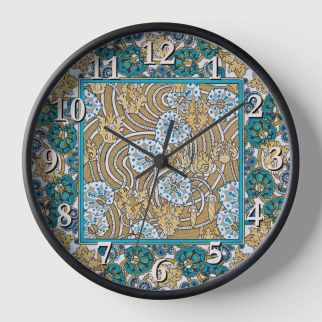 Horloge papier peint bleu art nouveau cyclamen (Recto)