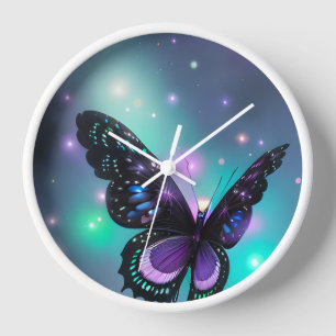 Horloge Papillon bleu violet et Turquoise