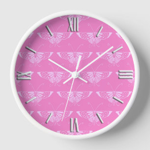 Horloge Papillon déco stylisé - orchidée rose