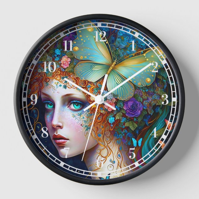 Horloge Papillon Fairy Elf Lady Imaginaire Art (Recto)