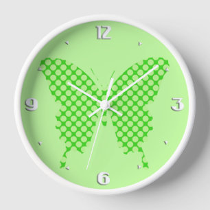 Horloge Papillon, points rétro, nuances vert citron