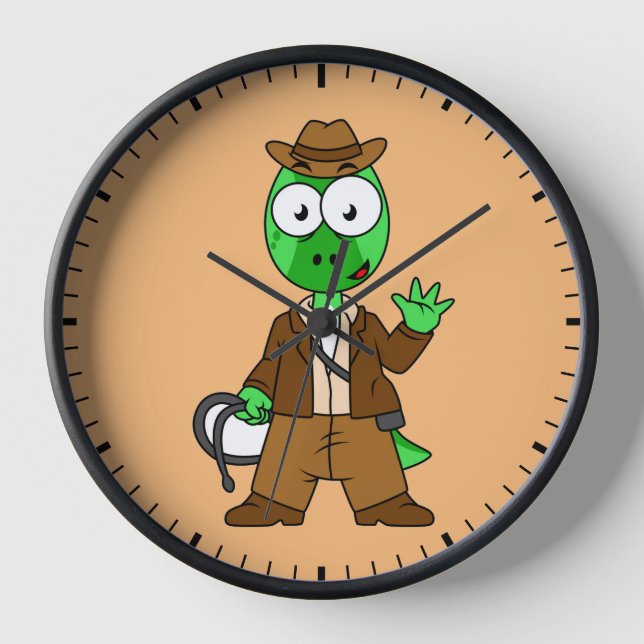 Horloge Parasaurolophus Habillé Comme Indiana Jones. (Recto)