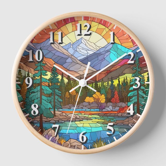Horloge Parc national des Rocheuses Faux Verre Tiré (Recto)