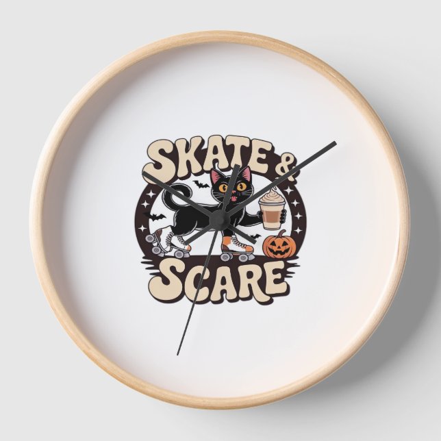 Horloge Patinage et patinage - Belle Roulette de Chat Noir (Recto)