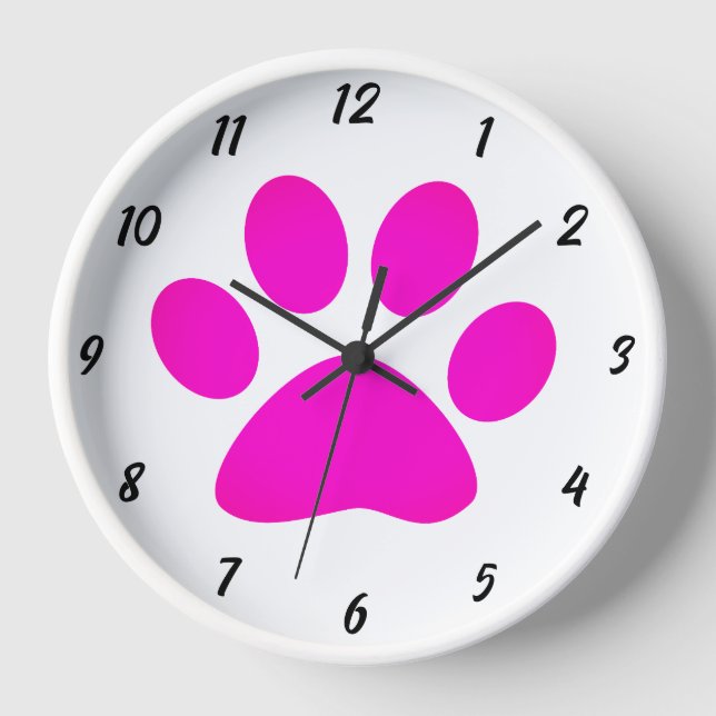 Horloge Paw Motif Hot rose noir blanc personnalisé (Recto)