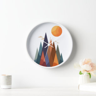 Horloge Paysage avec montagnes et soleil