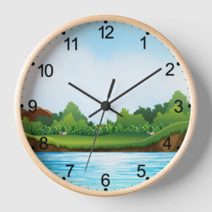 Horloge Paysage bleu ciel vert-10826
