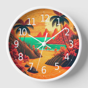 Horloge Paysage de plage tropicale en été coloré  