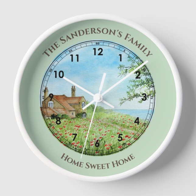Horloge Paysage du champ de pavot d'été Numéro de l'aquare (Recto)