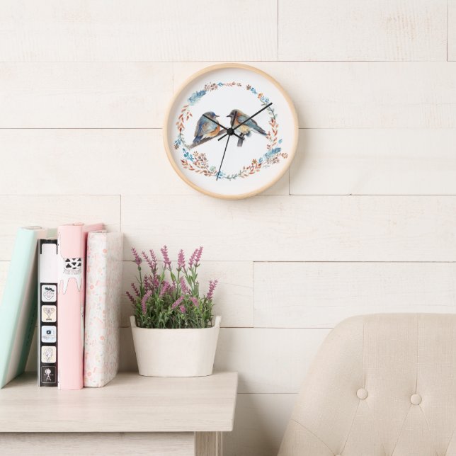 Horloge Peinture adorable Bluebird Couple (Salle de lecture)