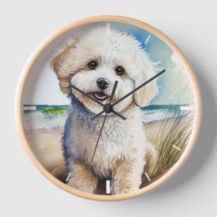 Horloge Peinture artistique de chien Bichon Frise