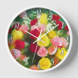 Horloge Peinture Bouquet Rose - Jolie Art Fleur Originale