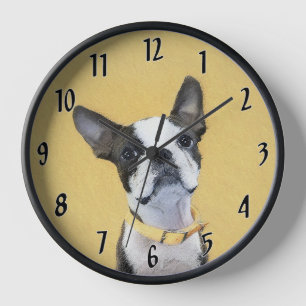 Horloge Peinture de Boston Terrier - Art original de chien