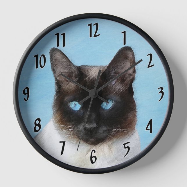 Horloge Peinture de chats de Siamese Art animal original (Recto)