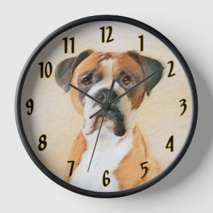 Horloge Peinture de chien Boxer originale non rognée, Art