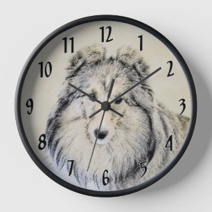 Horloge Peinture de chien de berger de Shetland - art