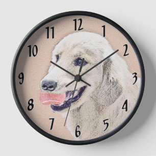 Horloge Peinture de Chien Retriever doré avec Balle de Ten