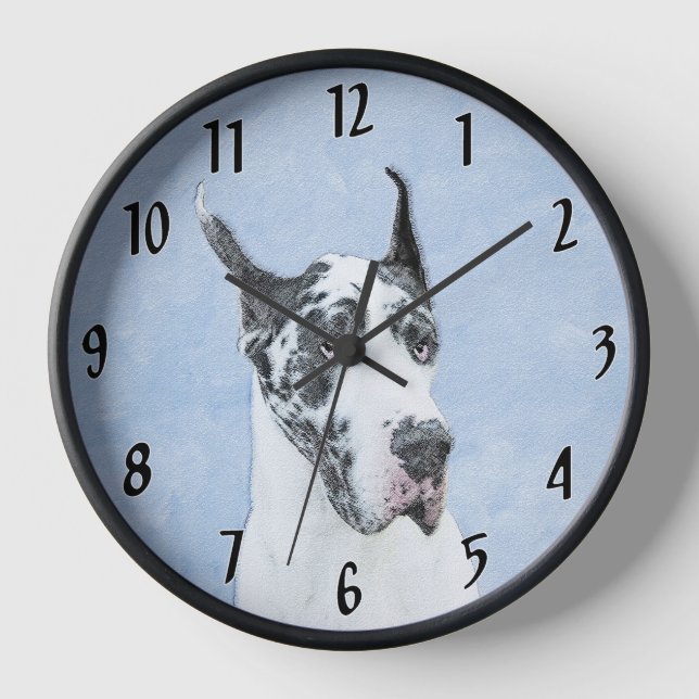 Horloge Peinture de Great Dane (Arlequin) - Art original d (Recto)