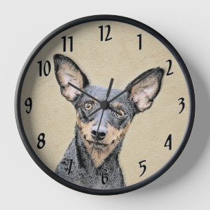 Horloge Peinture de Pinscher Nain Art Original de Chien Mi