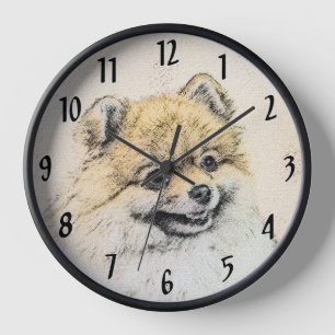Horloge Peinture de Pomeranian (Orange) - Art de Chien Ori
