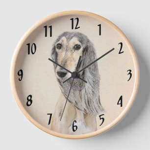 Horloge Peinture de Saluki (faon) - Art original de chien 