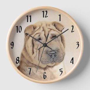 Horloge Peinture de Shar Pei - Art Original et Mignon de C