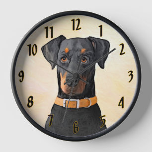 Horloge Peinture Doberman Pinscher non rognée Art original