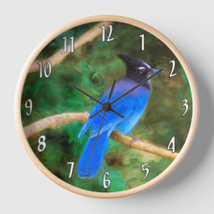 Horloge Peinture du Geai de Steller - Art original d'oisea