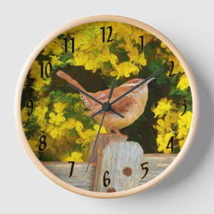 Horloge Peinture du Troglodyte de Caroline - Art original 