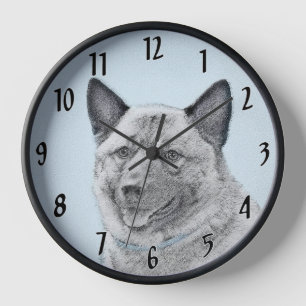 Horloge Peinture norvégienne Elkhound - Art original Chien