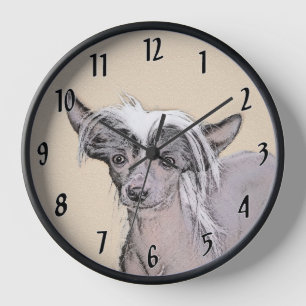 Horloge Peinture originale de chien nu chinois à crête Art
